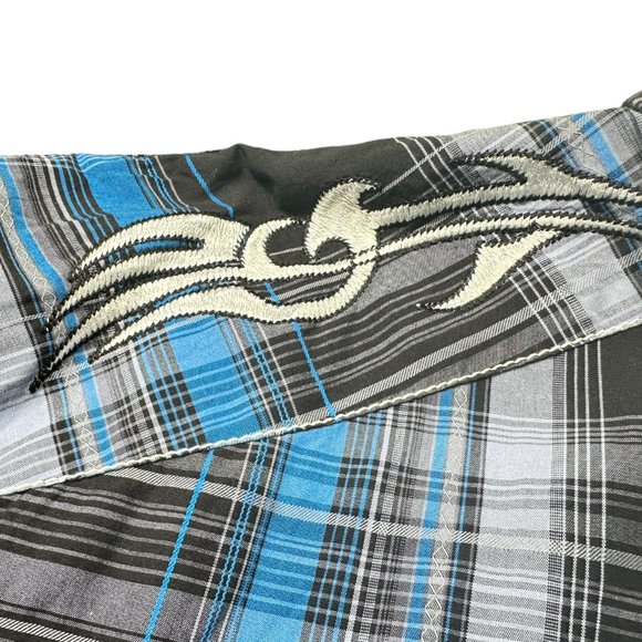 Rafter C Cowboy Collection Western Blue Black Plaid Pearl Snap Button Up XXL - Picture 5 of 7
